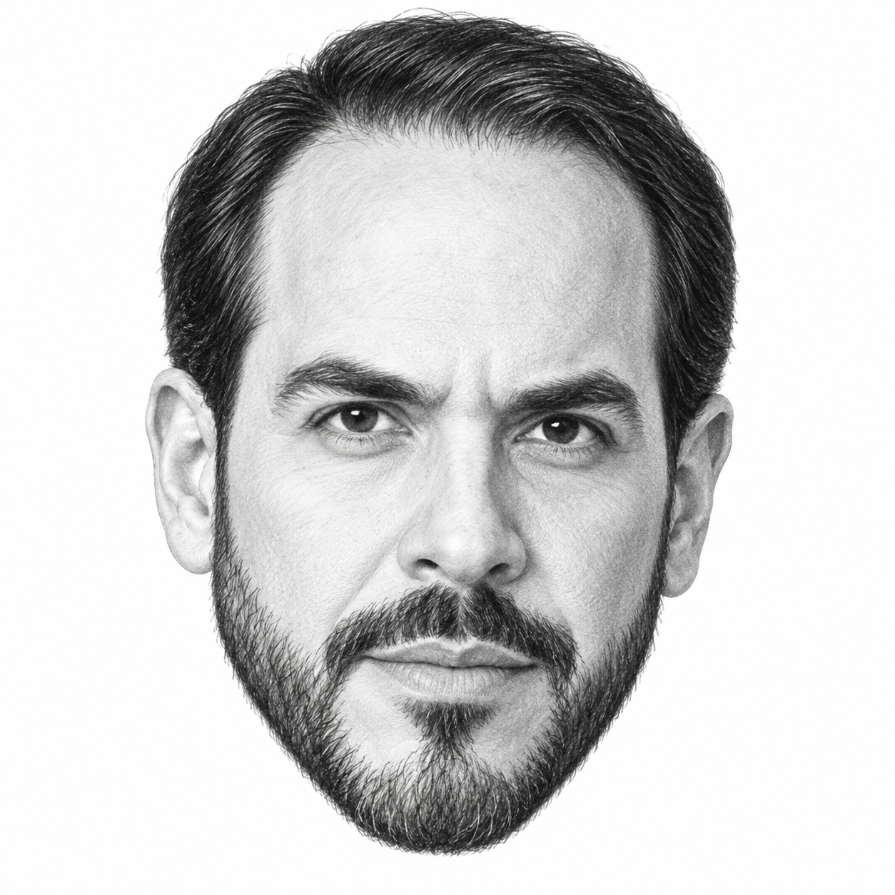 AI-assisted black-and-white portrait illustration of Abelardo de la Espriella