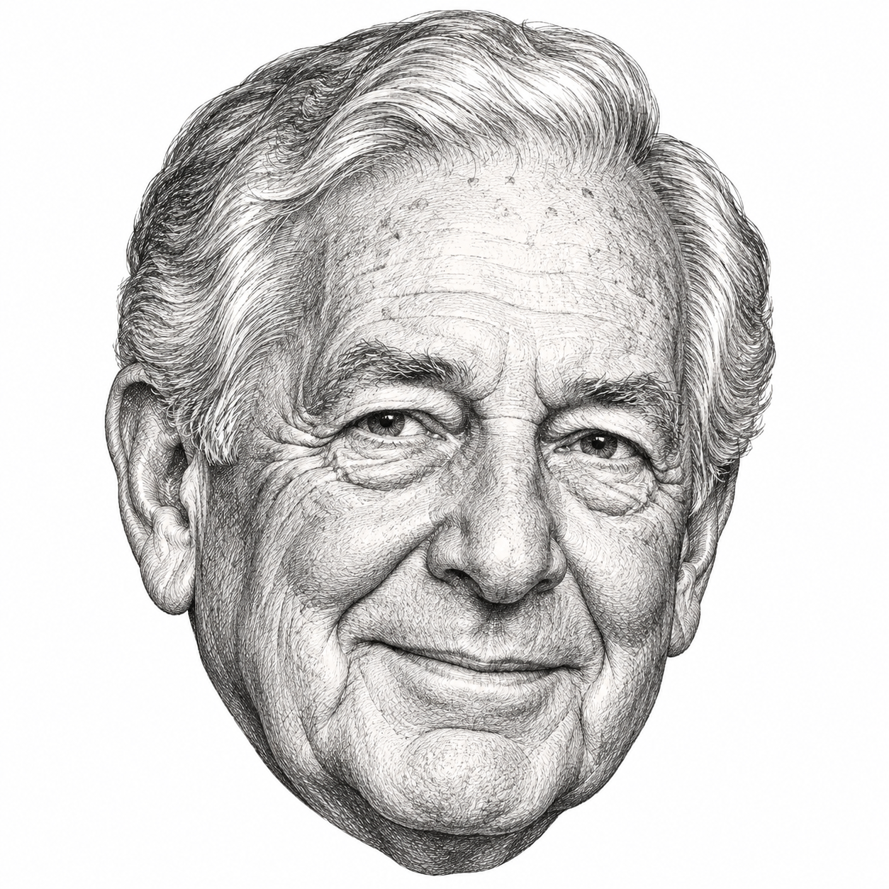 AI-generated head-only illustration of Bill Davidson, Guardian Industries businessman and Detroit Pistons owner
