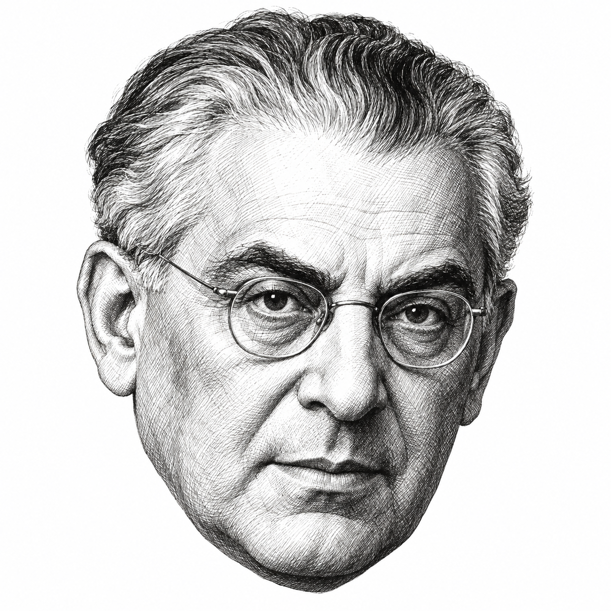 AI-generated black-and-white head-only illustration of Rabbi Abba Hillel Silver