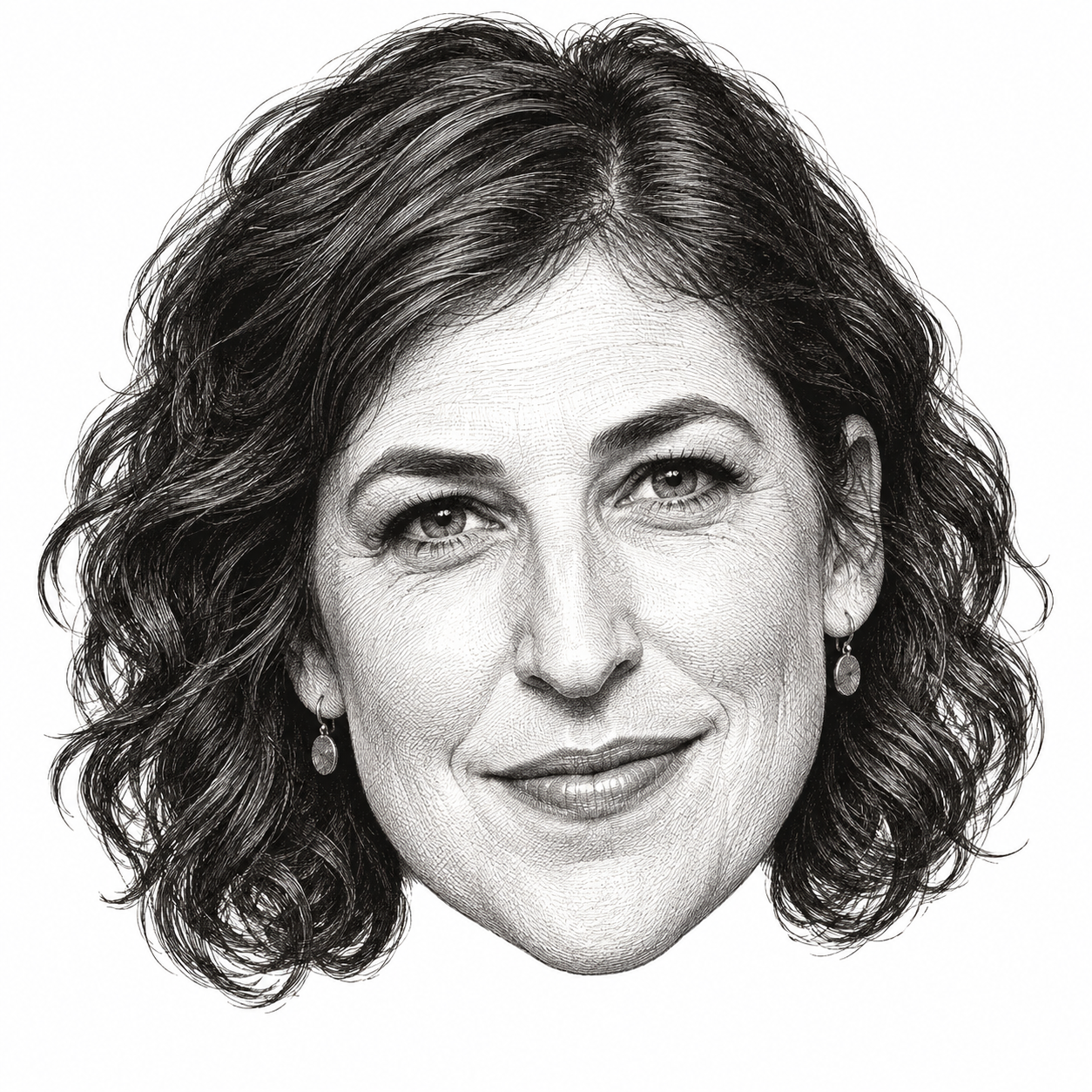 AI-generated head-only illustration of Mayim Bialik
