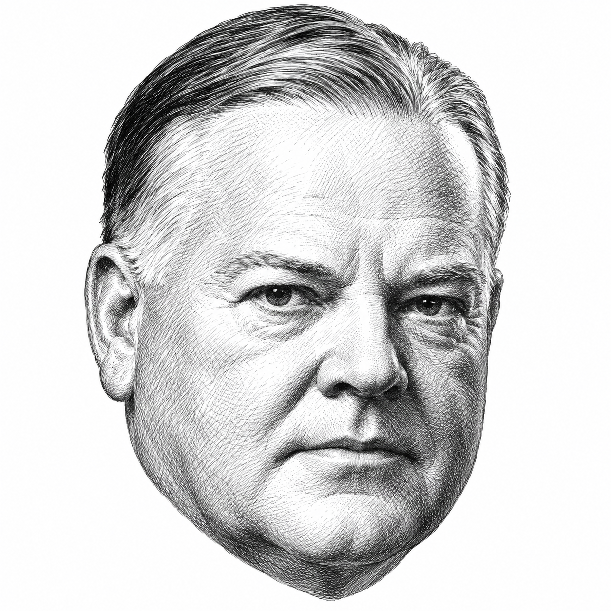 AI-generated black-and-white head-only illustration of Herbert Hoover