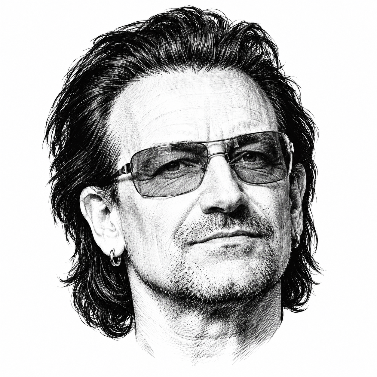 AI-generated head-only illustration of Bono