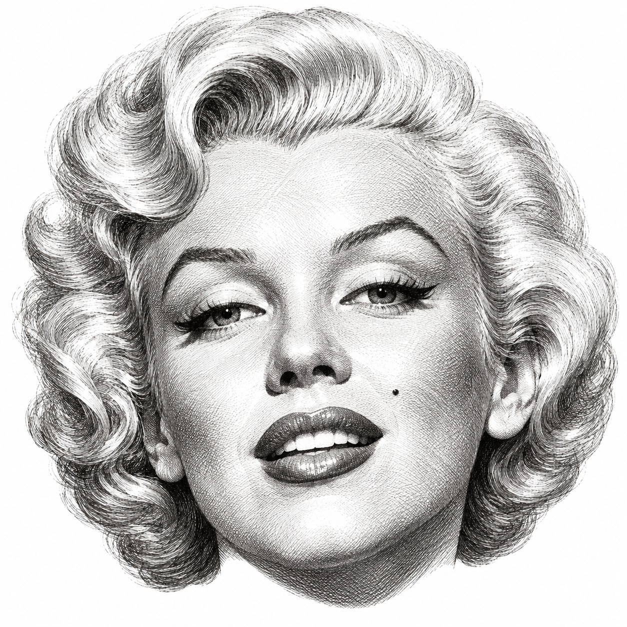 AI-generated head-only illustration of Marilyn Monroe
