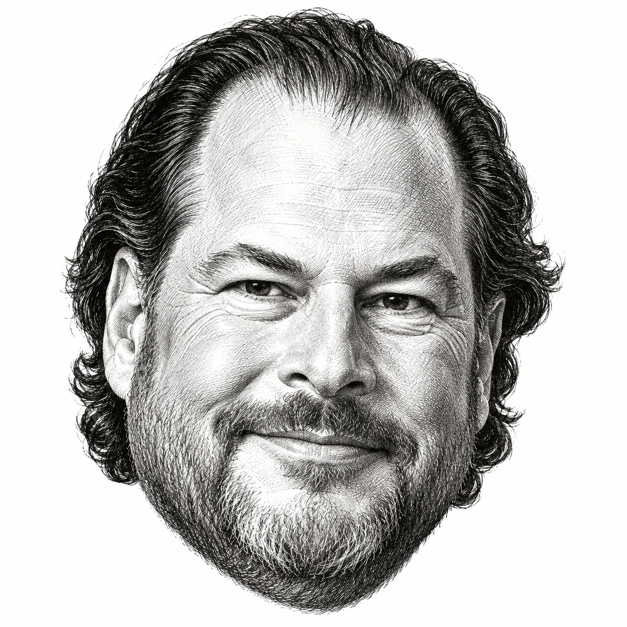 AI-generated head-only illustration of Marc Benioff