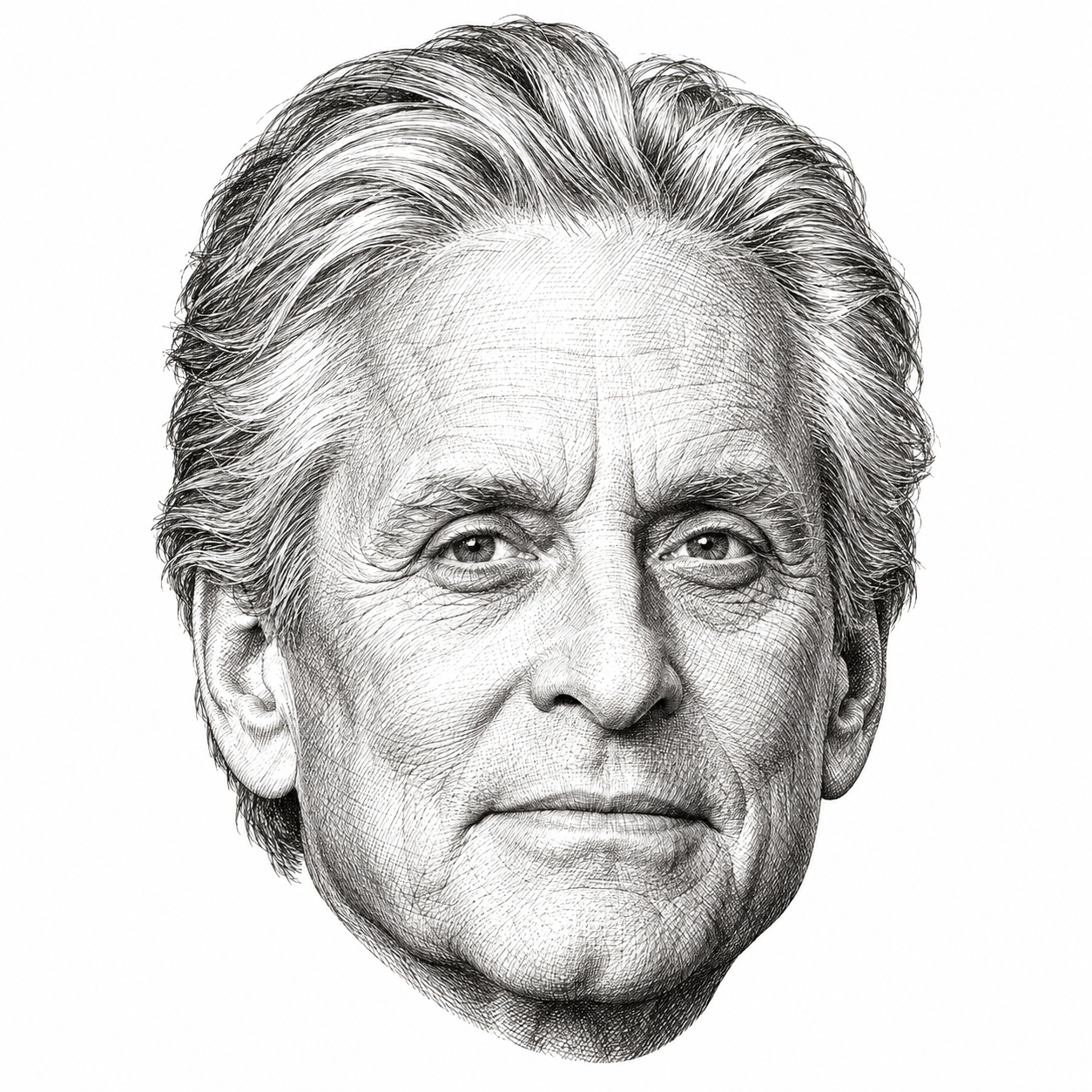 AI-generated head-only illustration of Michael Douglas