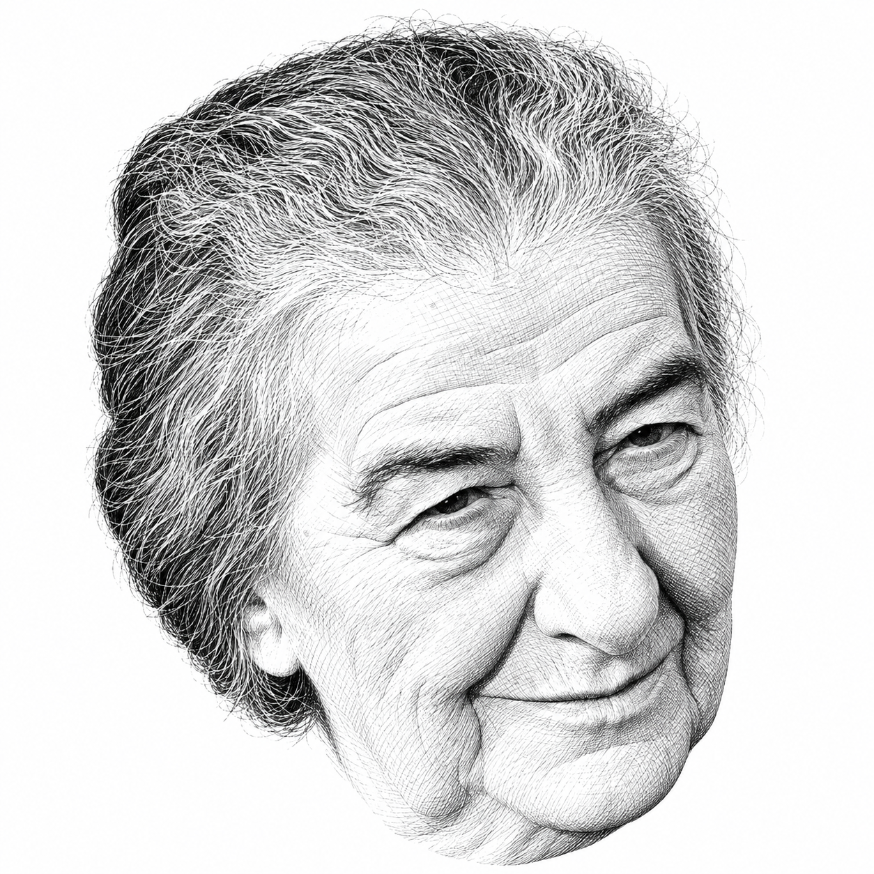 Black-and-white illustration of Golda Meir
