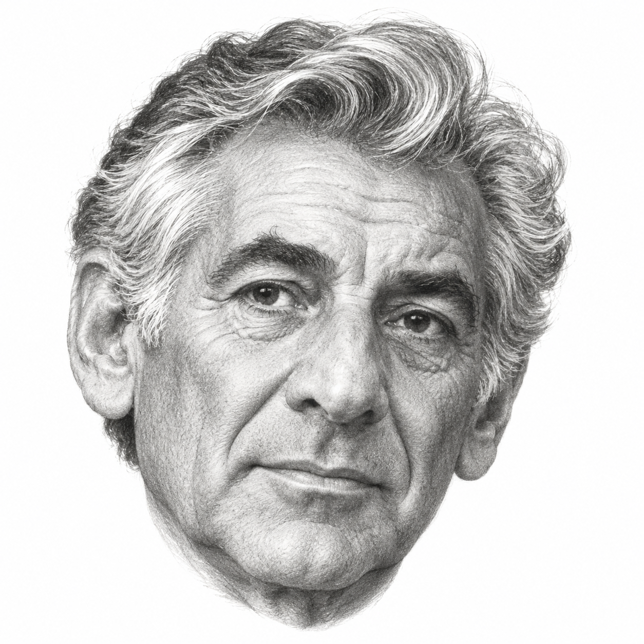 AI-generated head-only illustration of Leonard Bernstein