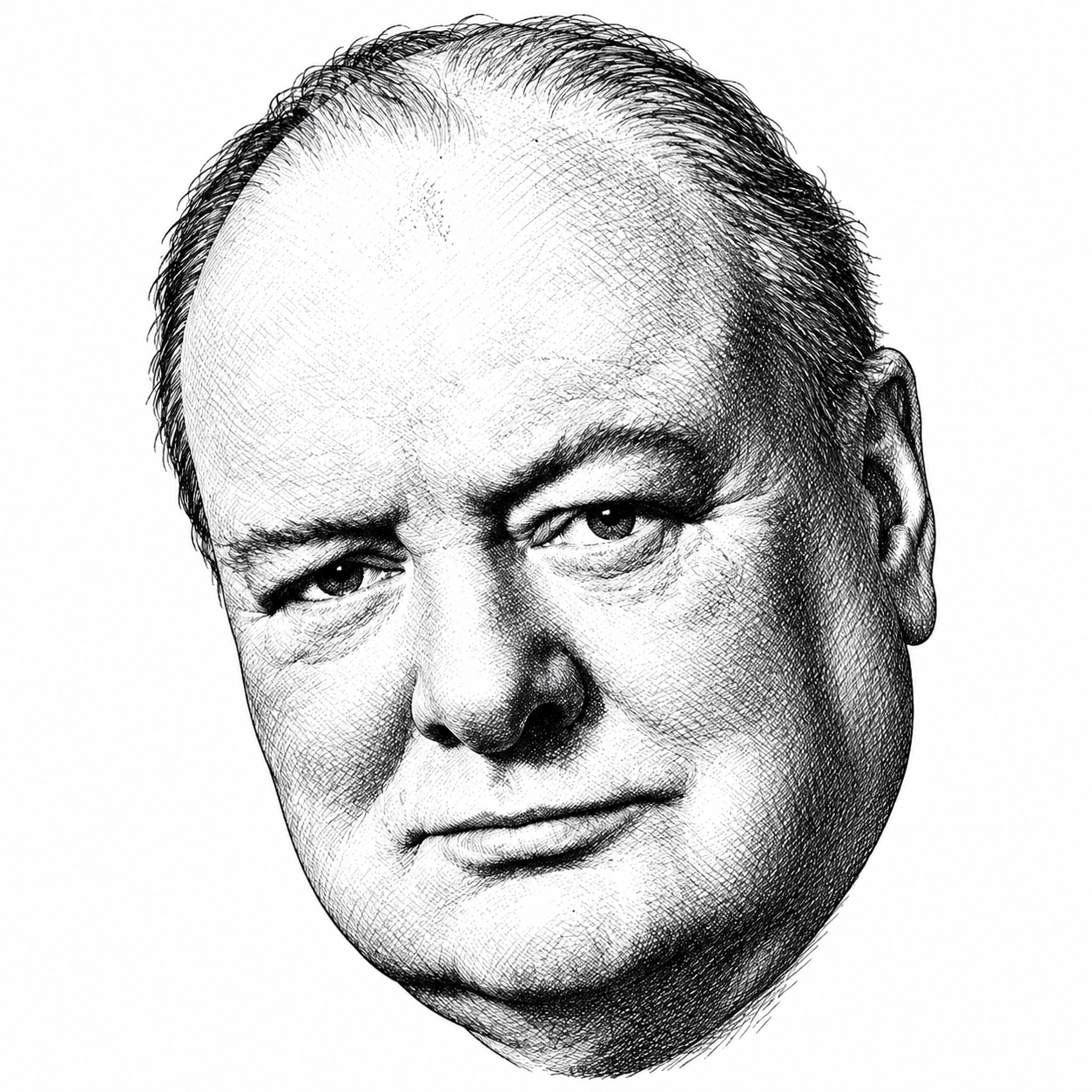 Black-and-white illustration of Winston Churchill