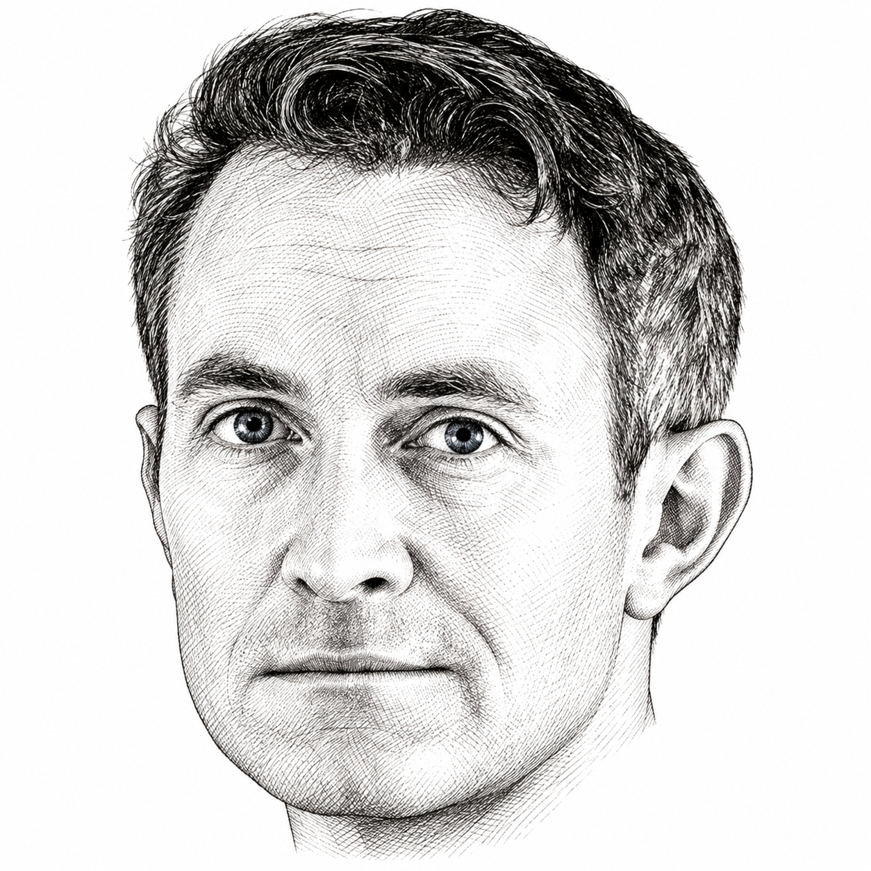Black-and-white illustration of Douglas Murray