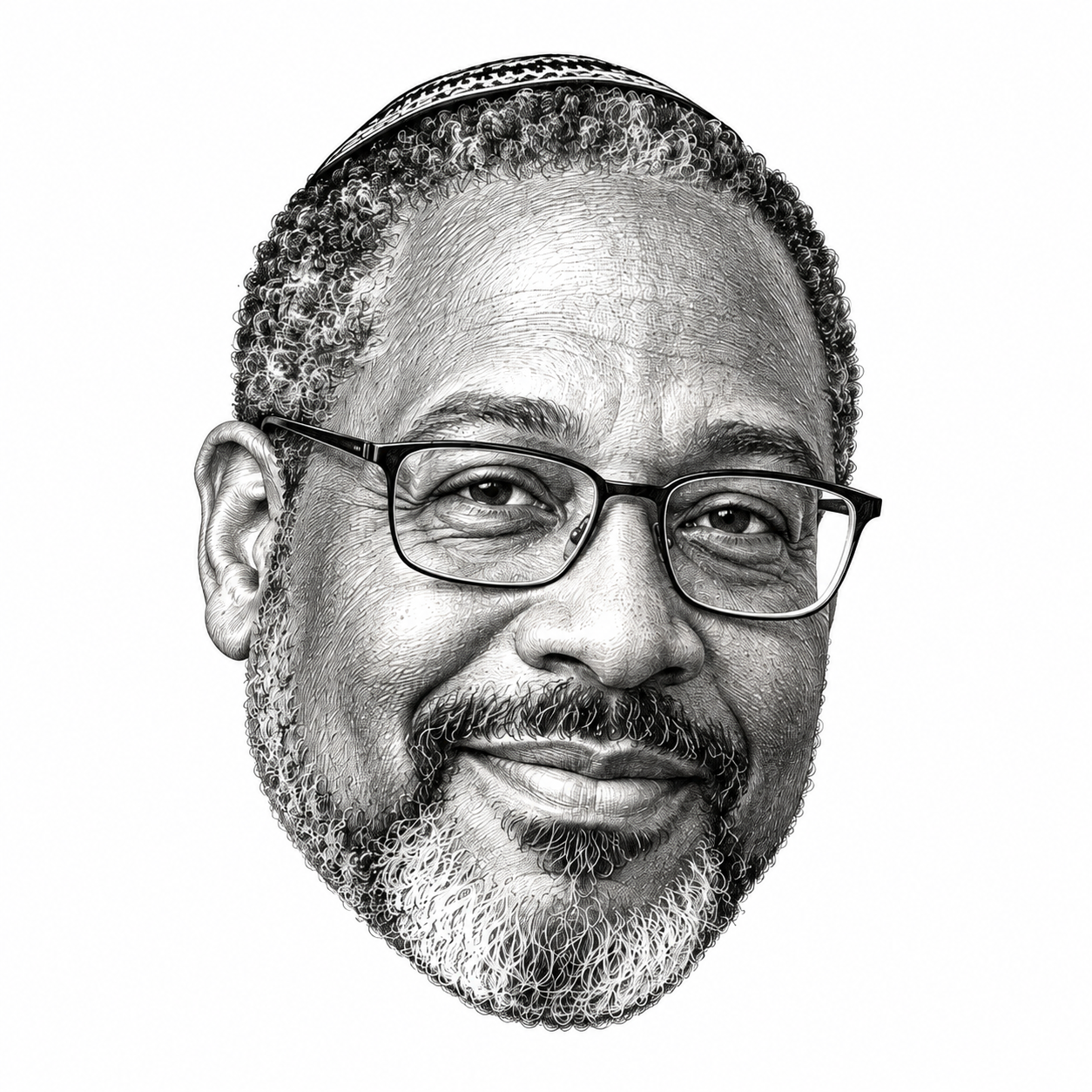 AI-generated black-and-white head-only illustration of Rabbi Capers C. Funnye Jr.