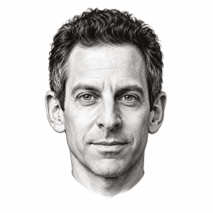 AI-generated head-only illustration of Sam Harris