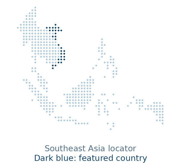 Southeast Asia dotted locator map: Vietnam highlighted in dark blue, neighbors in light blue